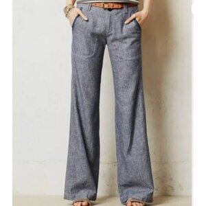PILCRO AND THE LETTERPRESS Linen Blend Wide Leg Pants Women's 0P Heather Blue
